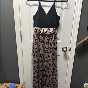 Black and Leopard Print Maxi Dress